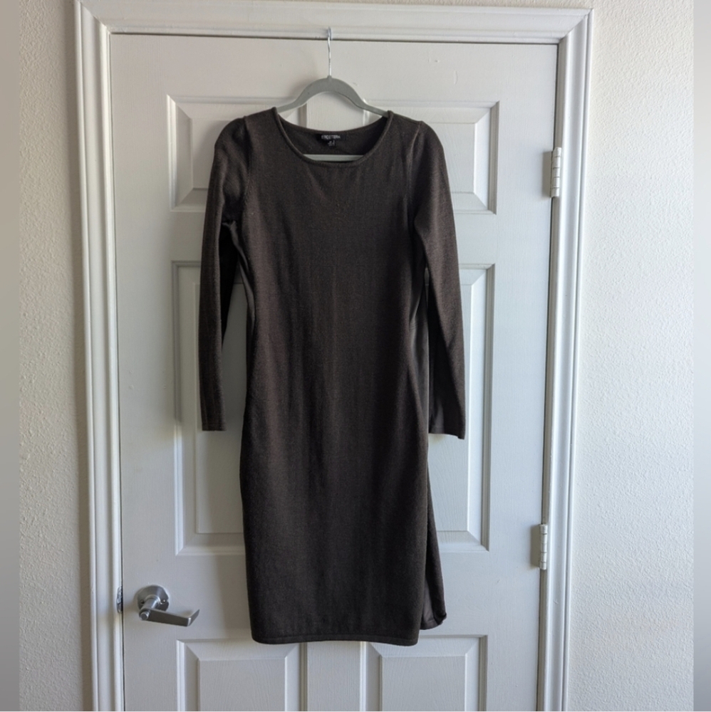 Etcetera Knit Bodycon Dress With Faux Suede Side Panels, Brown, Size Medium